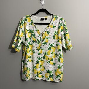 Rafaella Women’s Fresh Summer Lemon Polka Dot Top Plus Size 1X